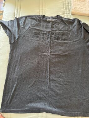 Steel Men's Dark Gray Logo Crew Neck T-Shirt